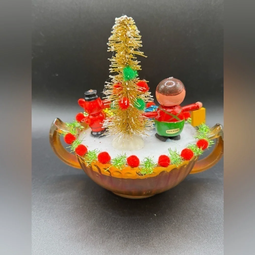 OOAK Christmas Assemblage Decor Vintage Wooden Ornaments and Carnival Glass